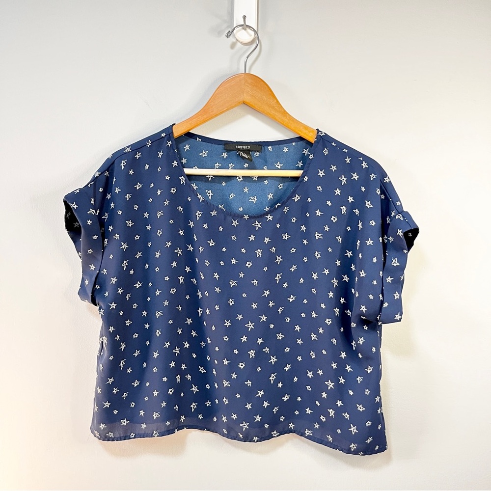 Navy Blue Star Print Women's Top